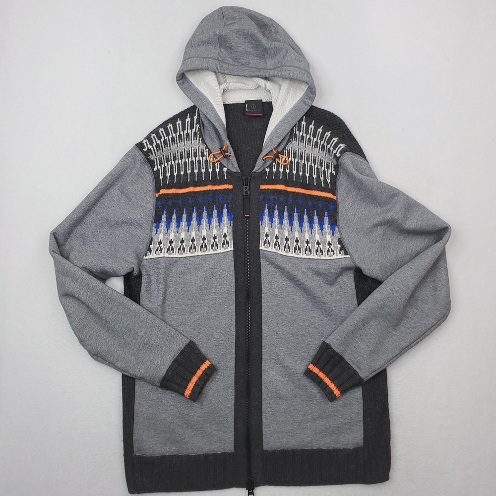 Bogner Fire Ice Sweater Mens XL Gray Full Zip Fair Isle Alpaca Blend Knit Jacket